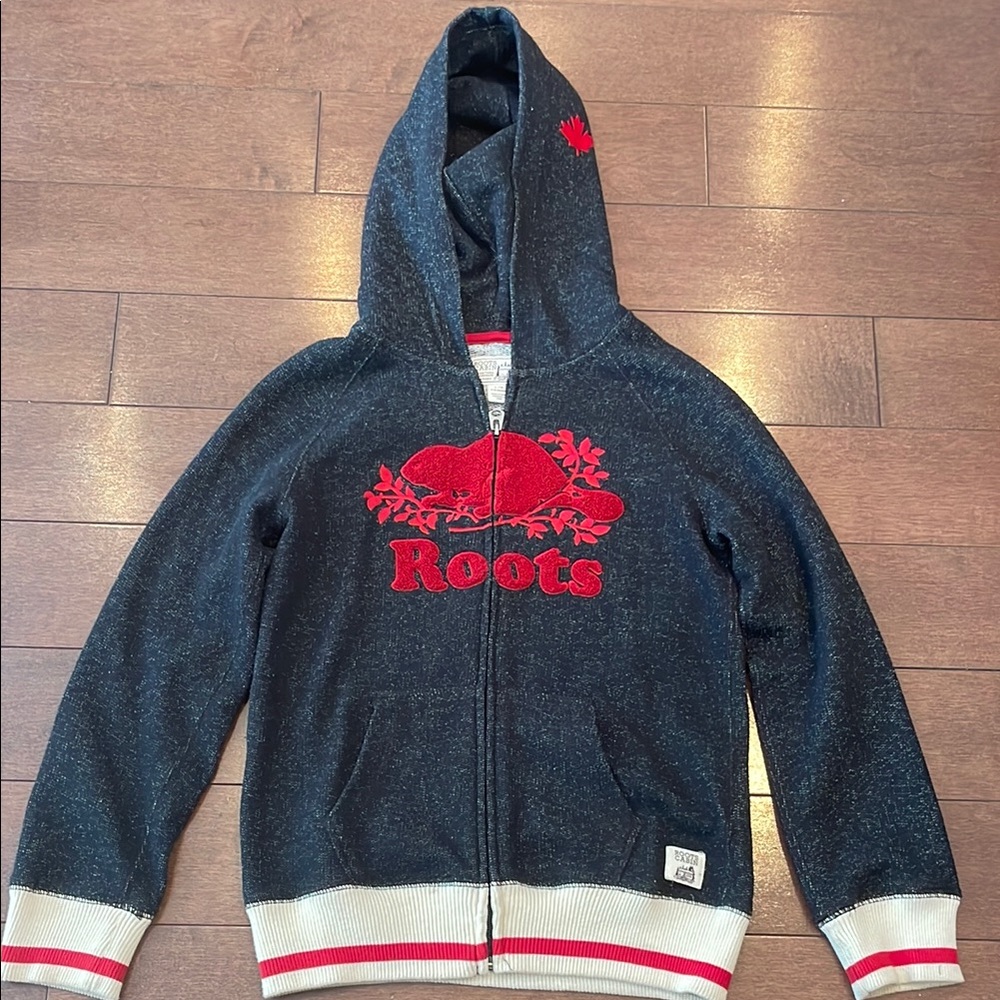 Roots Cabin Kids Hoodie - Black with Red Logo